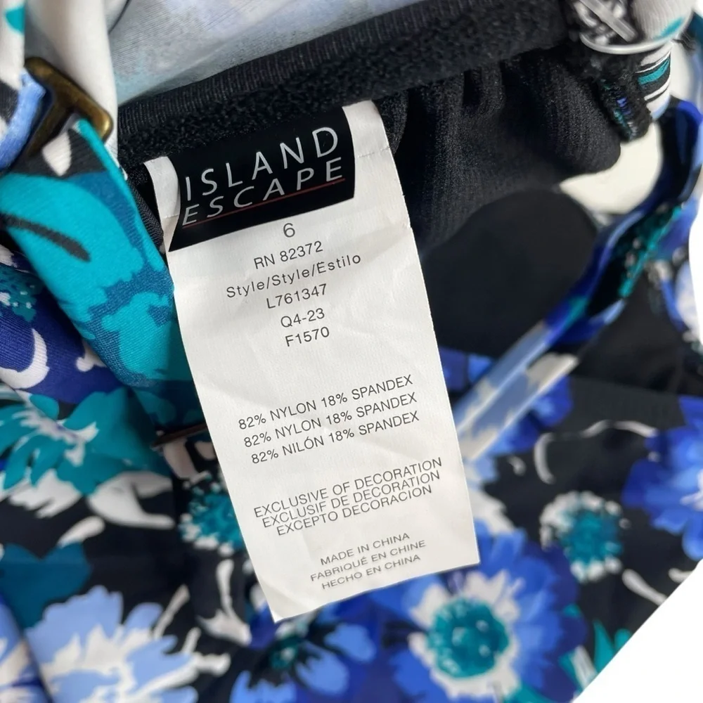 Island Escape Tahiti Ruffled Underwire Tankini Top Blue Floral Size 6 New